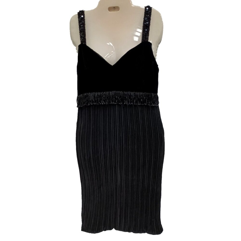 VTG 90s Victor Costa Evening Dress Size 6‎ Black Velvet Beaded Event Holiday